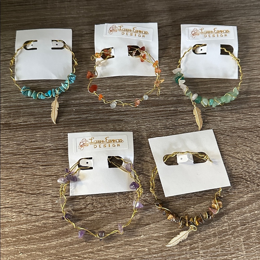 Gemstone wire bracelets a set of 5 New